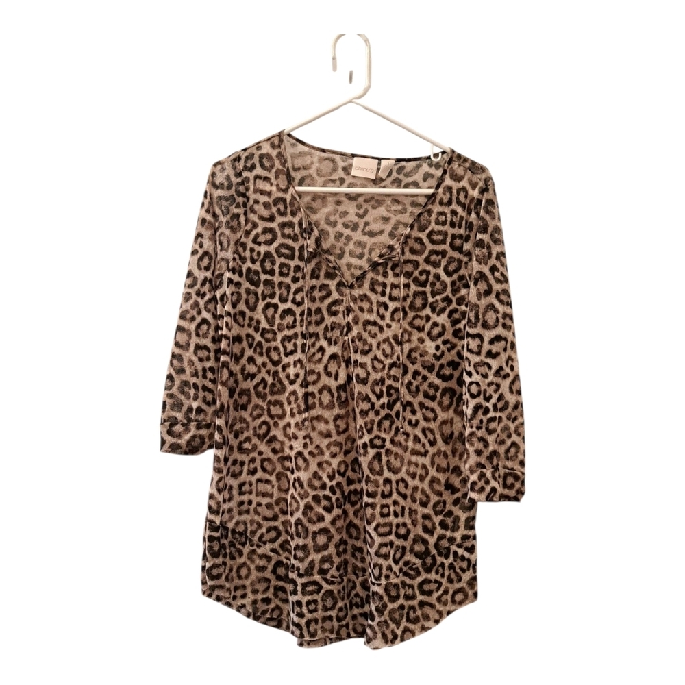 Chico's mesh top blouse lightweight Animal Print nylon size 1